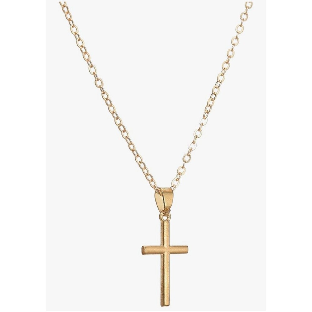 Gold-Tone Stainless Steel Cross Pendant Necklace 16–26″ Hypoallergenic
